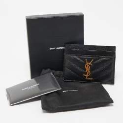 Pre Owned Saint Laurent Black Matelassé Leather Monogram Card Holder