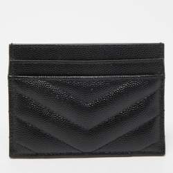 Pre Owned Saint Laurent Black Matelassé Leather Monogram Card Holder
