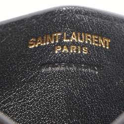 Pre Owned Saint Laurent Black Matelassé Leather Monogram Card Holder