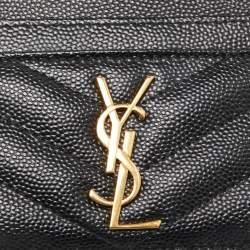 Pre Owned Saint Laurent Black Matelassé Leather Monogram Card Holder