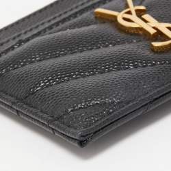 Pre Owned Saint Laurent Black Matelassé Leather Monogram Card Holder