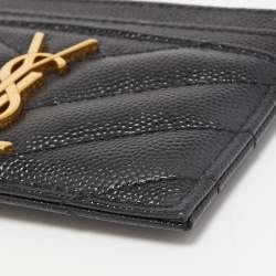 Pre Owned Saint Laurent Black Matelassé Leather Monogram Card Holder