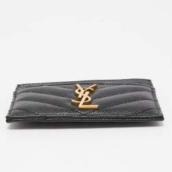 Pre Owned Saint Laurent Black Matelassé Leather Monogram Card Holder