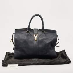 Pre Owned Saint Laurent Navy Blue Leather Large Cabas Chyc Tote