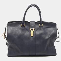 Pre Owned Saint Laurent Navy Blue Leather Large Cabas Chyc Tote