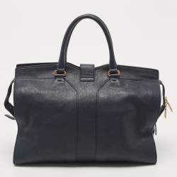 Pre Owned Saint Laurent Navy Blue Leather Large Cabas Chyc Tote