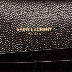 Pre Owned Saint Laurent Black Mix Matelassé Leather Monogram Envelope Wallet on Chain