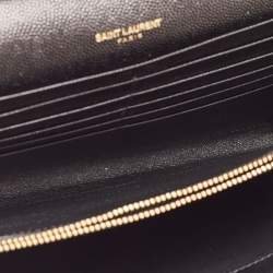 Pre Owned Saint Laurent Black Mix Matelassé Leather Monogram Envelope Wallet on Chain