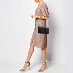 مملوكة مسبقًا حقيبة كلتش سان لوران سو كيت جلد بنقشة التمساح أزرق