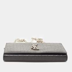 مملوكة مسبقًا حقيبة كلتش سان لوران سو كيت جلد بنقشة التمساح أزرق