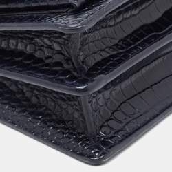 Pre Owned Saint Laurent Navy Blue Croc Embossed Leather Medium Sunset Shoulder Bag