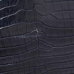 Pre Owned Saint Laurent Navy Blue Croc Embossed Leather Medium Sunset Shoulder Bag