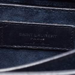 Pre Owned Saint Laurent Navy Blue Croc Embossed Leather Medium Sunset Shoulder Bag