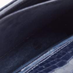 Pre Owned Saint Laurent Navy Blue Croc Embossed Leather Medium Sunset Shoulder Bag