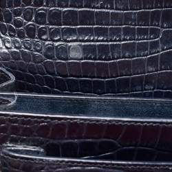 Pre Owned Saint Laurent Navy Blue Croc Embossed Leather Medium Sunset Shoulder Bag