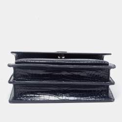 Pre Owned Saint Laurent Navy Blue Croc Embossed Leather Medium Sunset Shoulder Bag