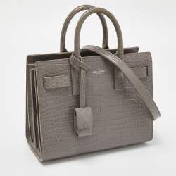 Pre Owned Saint Laurent Grey Croc Embossed Leather Nano Classic Sac De Jour Tote