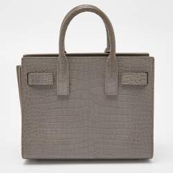Pre Owned Saint Laurent Grey Croc Embossed Leather Nano Classic Sac De Jour Tote