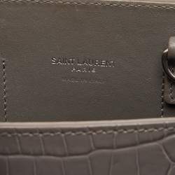 Pre Owned Saint Laurent Grey Croc Embossed Leather Nano Classic Sac De Jour Tote