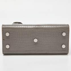 Pre Owned Saint Laurent Grey Croc Embossed Leather Nano Classic Sac De Jour Tote