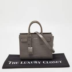 Pre Owned Saint Laurent Grey Croc Embossed Leather Nano Classic Sac De Jour Tote