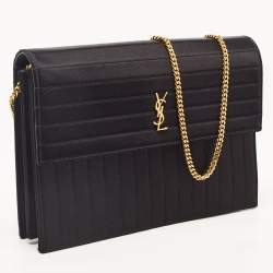 Saint Laurent Black Quilted Satin Monogram Shoulder Bag