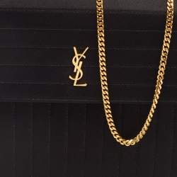 Saint Laurent Black Quilted Satin Monogram Shoulder Bag