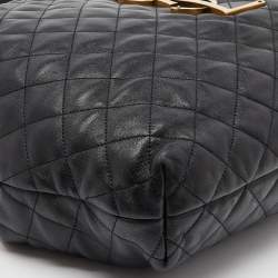 Pre Owned Saint Laurent Black Quilted Leather Maxi Icare Shopping Tote
