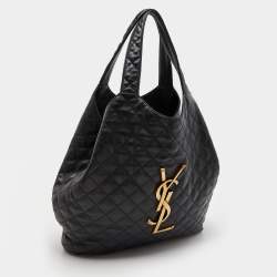 Pre Owned Saint Laurent Black Quilted Leather Maxi Icare Shopping Tote