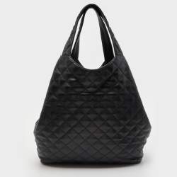 Pre Owned Saint Laurent Black Quilted Leather Maxi Icare Shopping Tote