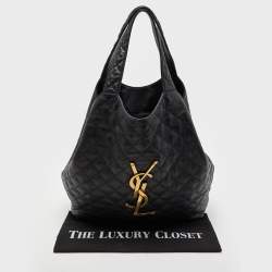 Pre Owned Saint Laurent Black Quilted Leather Maxi Icare Shopping Tote
