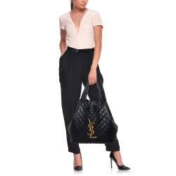 Pre Owned Saint Laurent Black Quilted Leather Maxi Icare Shopping Tote