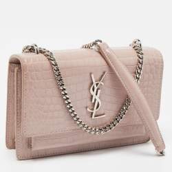 Saint Laurent Lilac Croc Embossed Leather Sunset Wallet On Chain