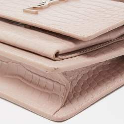 Saint Laurent Lilac Croc Embossed Leather Sunset Wallet On Chain