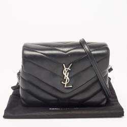 Pre Owned Saint Laurent Black Matelassé Leather Toy Loulou Crossbody Bag