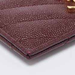 Pre Owned Saint Laurent Burgundy Matelasse Leather Monogram Card Holder