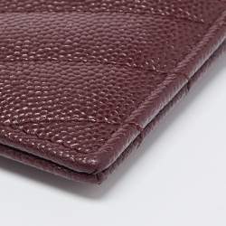Pre Owned Saint Laurent Burgundy Matelasse Leather Monogram Card Holder