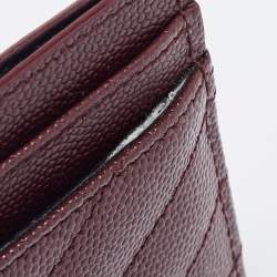 Pre Owned Saint Laurent Burgundy Matelasse Leather Monogram Card Holder