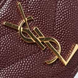 Pre Owned Saint Laurent Burgundy Matelasse Leather Monogram Card Holder