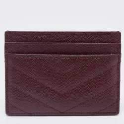 Pre Owned Saint Laurent Burgundy Matelasse Leather Monogram Card Holder