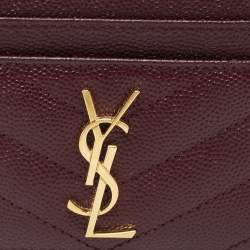Pre Owned Saint Laurent Burgundy Matelasse Leather Monogram Card Holder