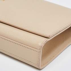 Pre Owned Saint Laurent Beige Leather Cassandra Flap Clutch 