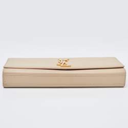 Pre Owned Saint Laurent Beige Leather Cassandra Flap Clutch 