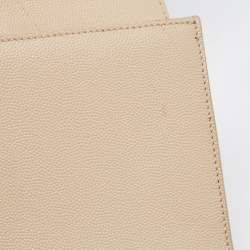 Pre Owned Saint Laurent Beige Leather Cassandra Flap Clutch 