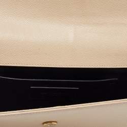Pre Owned Saint Laurent Beige Leather Cassandra Flap Clutch 