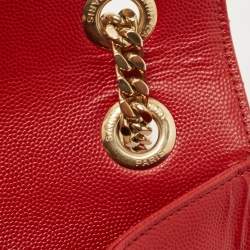Saint Laurent Red Matelassé Leather Large Monogram Envelope Shoulder Bag