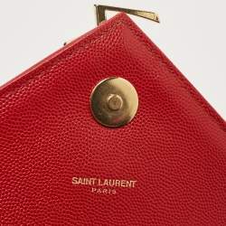 Saint Laurent Red Matelassé Leather Large Monogram Envelope Shoulder Bag
