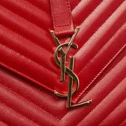 Saint Laurent Red Matelassé Leather Large Monogram Envelope Shoulder Bag