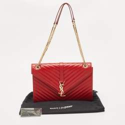 Saint Laurent Red Matelassé Leather Large Monogram Envelope Shoulder Bag