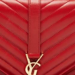 Saint Laurent Red Matelassé Leather Large Monogram Envelope Shoulder Bag